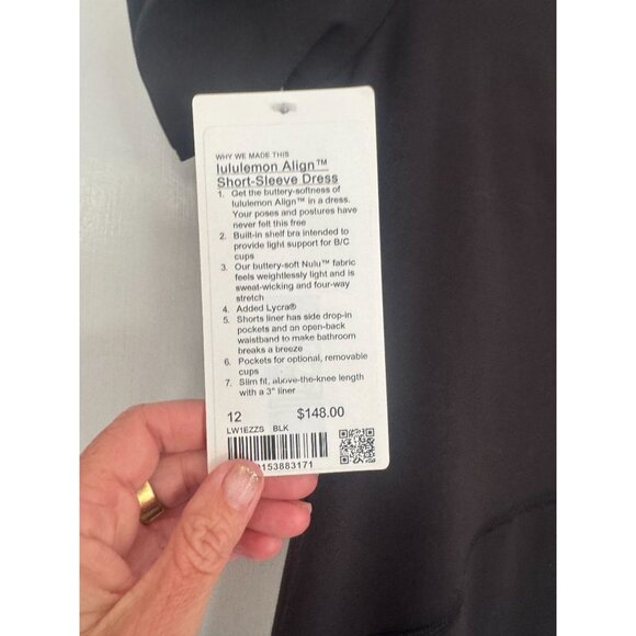 NEW LULULEMON ALIGN SHORT SLEEVE DRESS IN BLACK SZ 12 WOMENS NEW WITH TAG $148 - Picture 2 of 4
